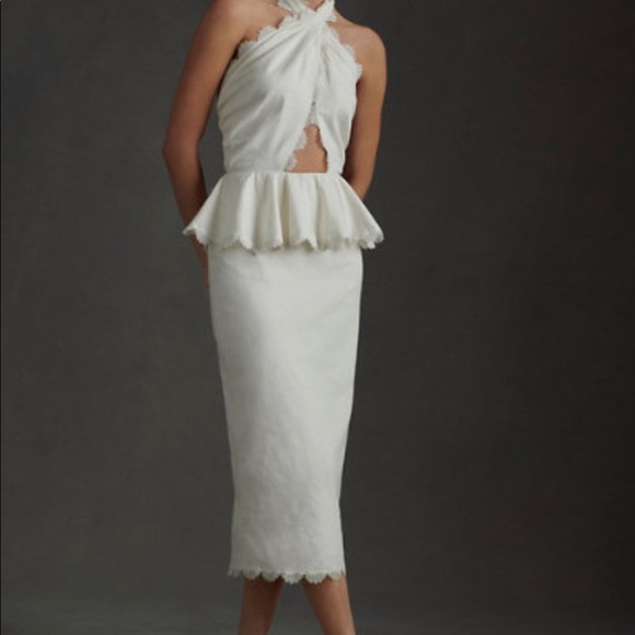 V Chapman Daisy Twist Halter midi dress in ivory, size 4. - Picture 2 of 4